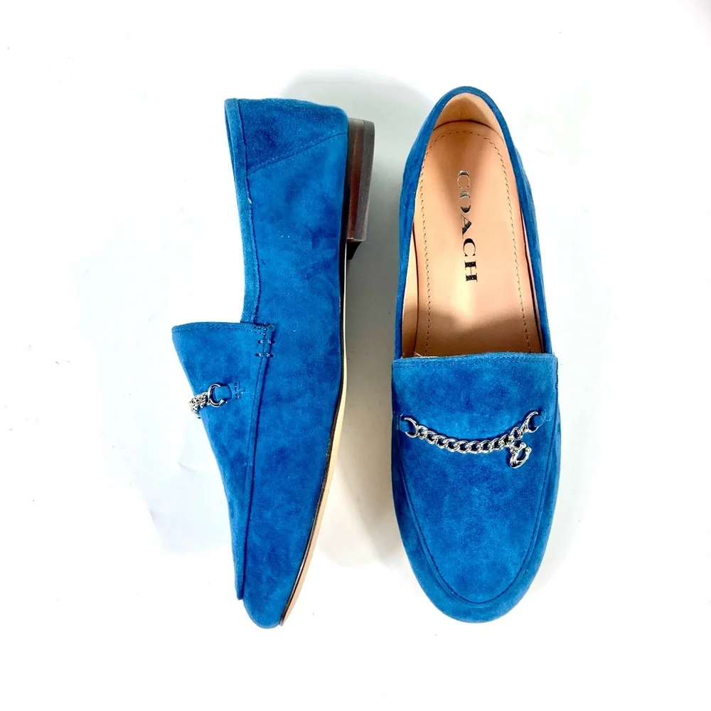 Coach Hanna Suede Logo Loafers Blue Size 6 NEW